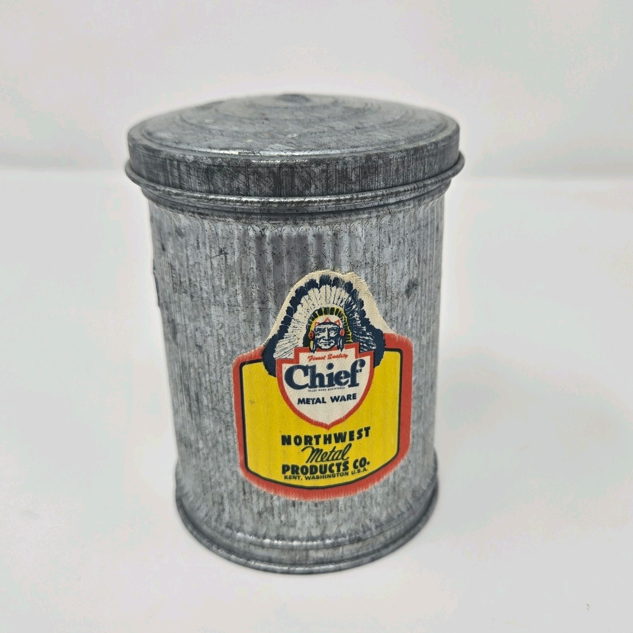 Vintage Chief Metal Ware Salesman Sample Garbage Can Northwest Metal Kent WA
