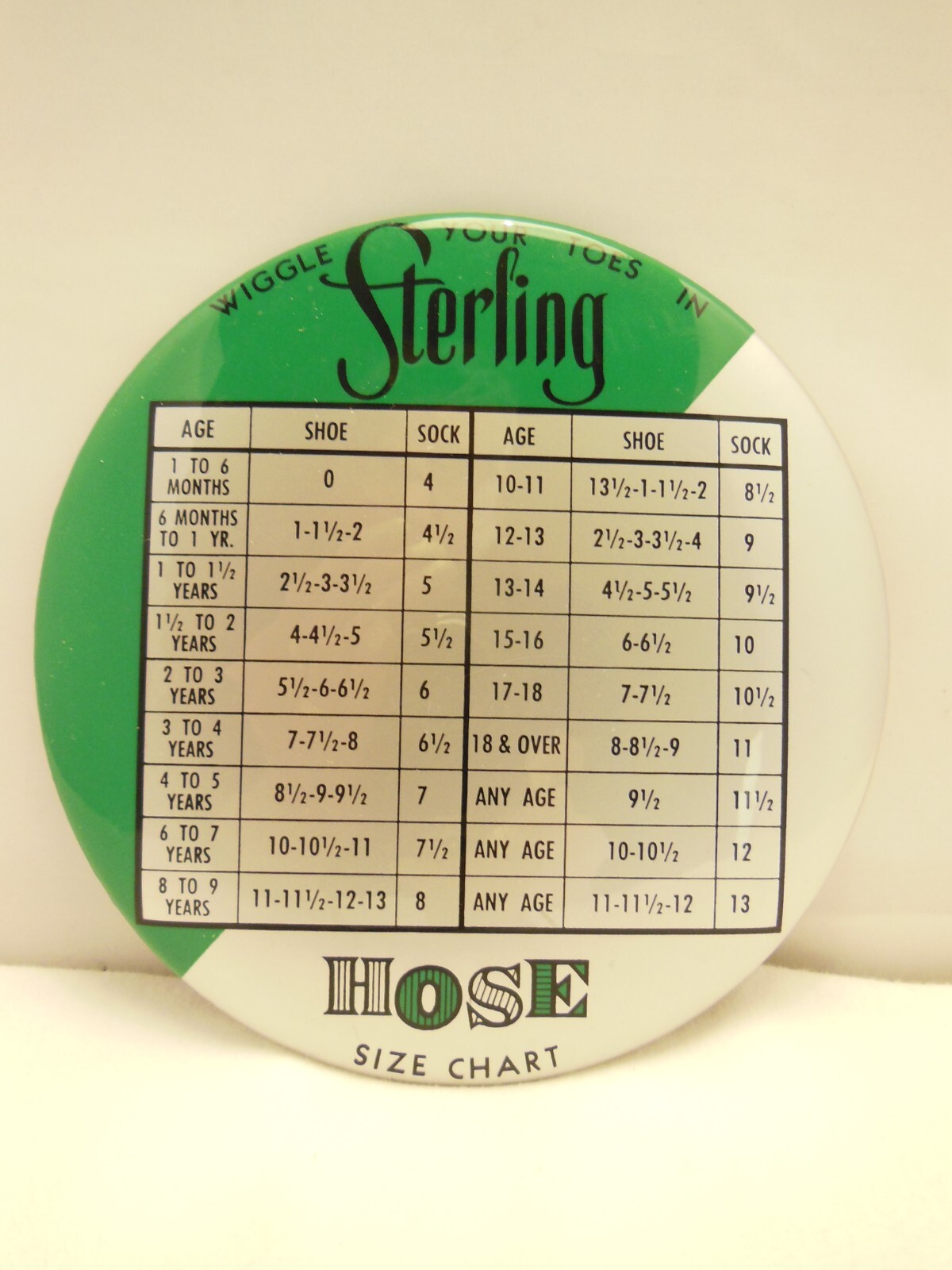 STERLING CELLULOID HOSIERY SIZE CHART STORE COUNTER DISPLAY HANG OR EASEL BACK