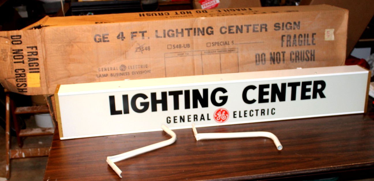 Vintage NOS 4 Ft. GE Lighting Center Sign General Electric Store Unlighted
