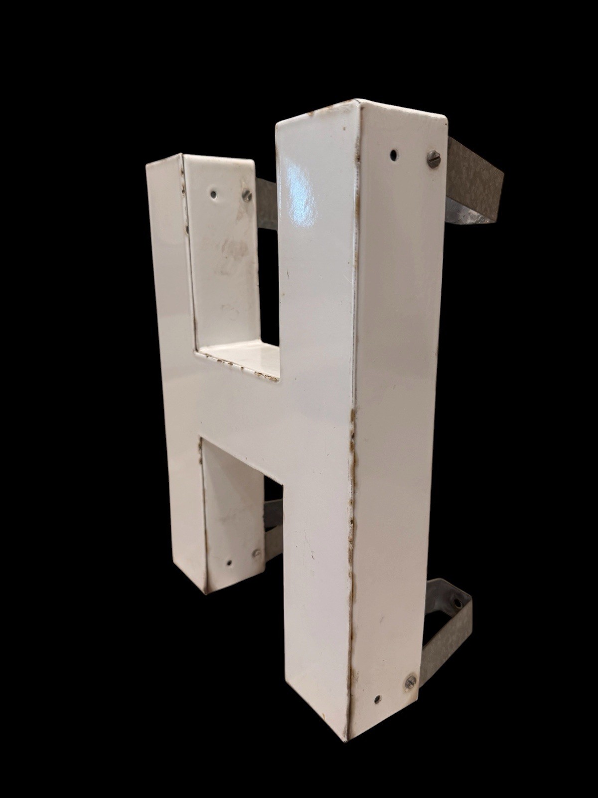 Vintage Porcelain Enamel Marquee Letter H Metal Channel Sign Industrial Salvage