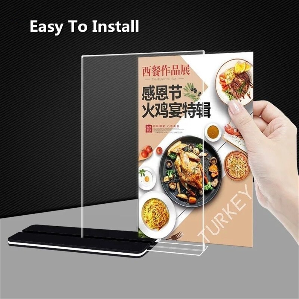 A4 Double Side T Shape Acrylic Sign Holder Display Stand Advertising Menu