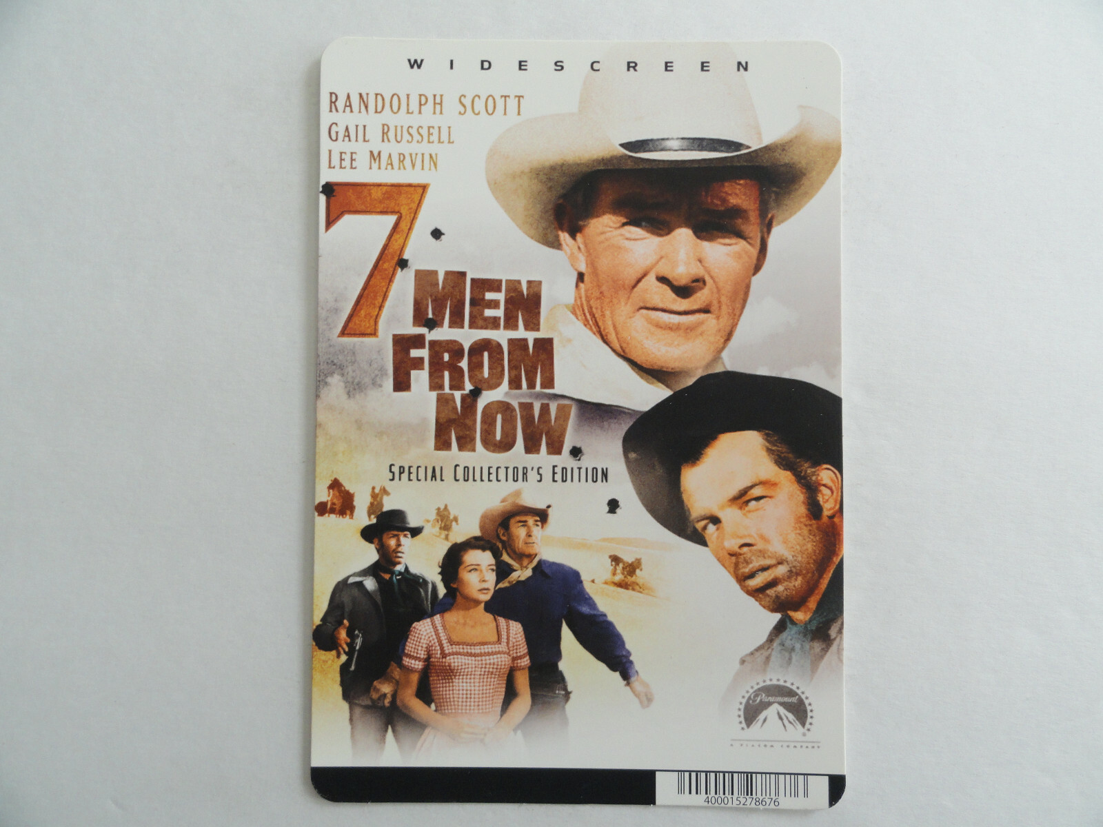 7 MEN FROM NOW – RANDOLPH SCOTT – BLOCKBUSTER VIDEO BACKER CARD 5″X8″ – NO MOVIE