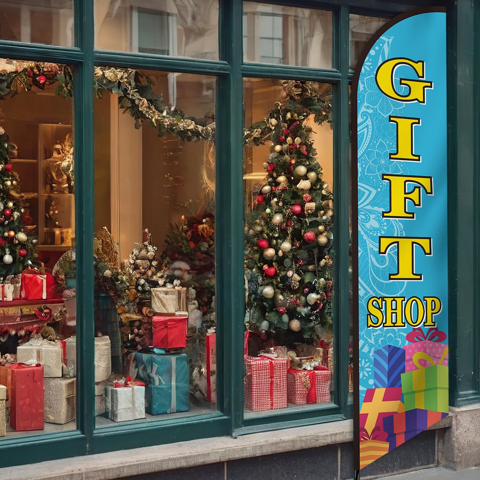 Mindsoft 2.5x12ft Gift Shop Feather Flag Windless Single-Sided Outdoor Banner Bl