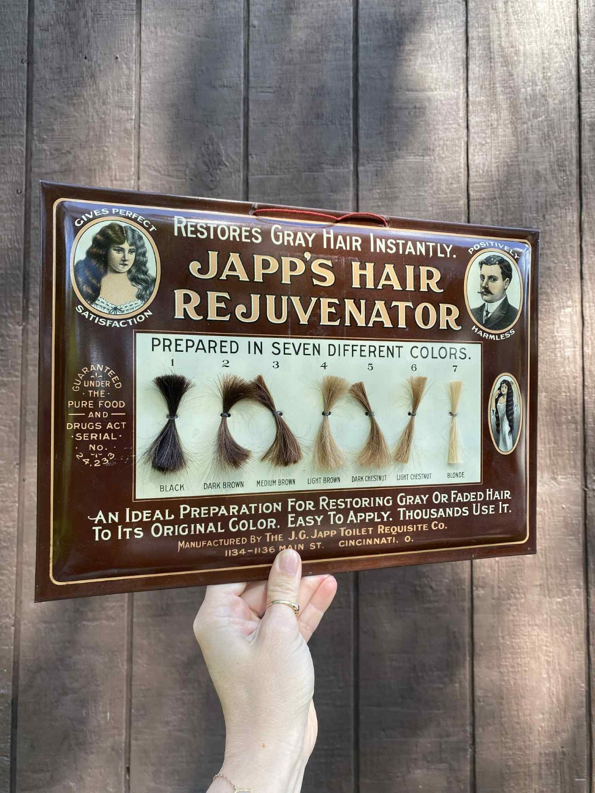 RARE Japp’s Hair Rejuvenator Metal Advertising Sign With Hair Samples EARLY!