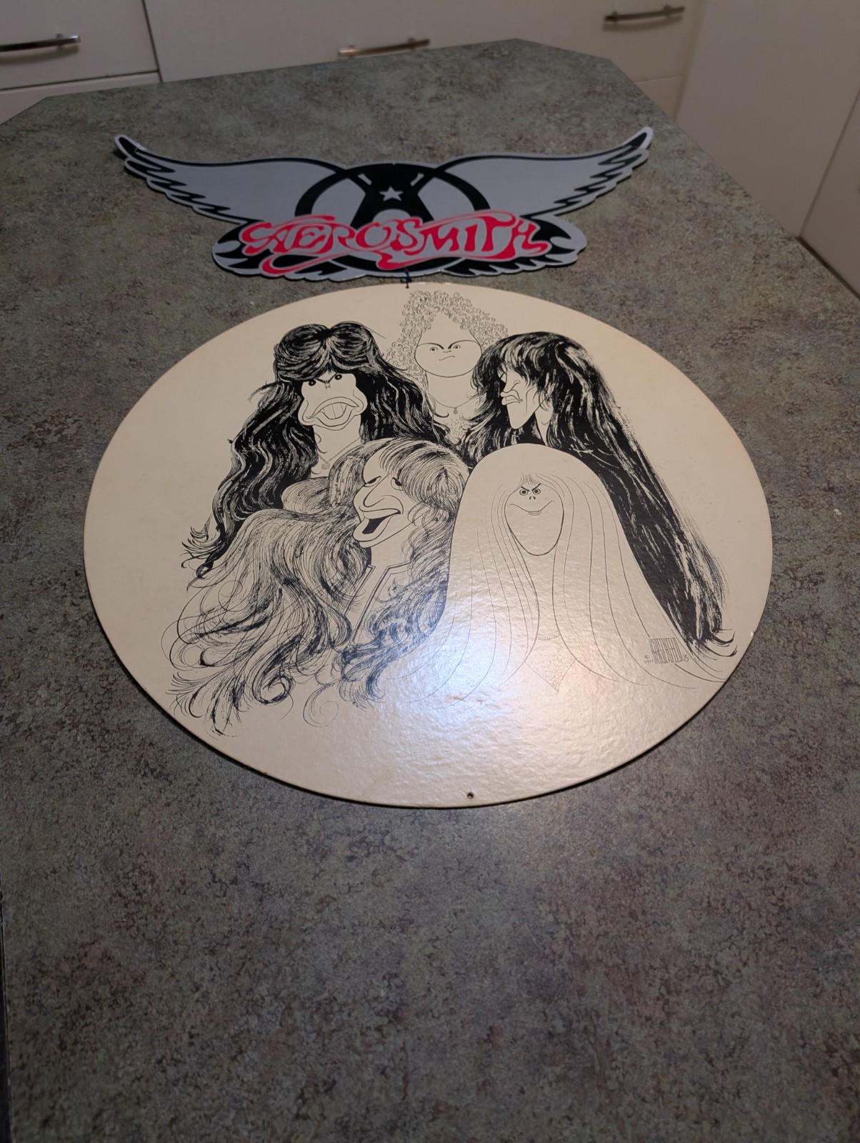 RARE Promo Vtg 1977 AEROSMITH Hirschfeld Dbl Side Cardboard Record Store Display