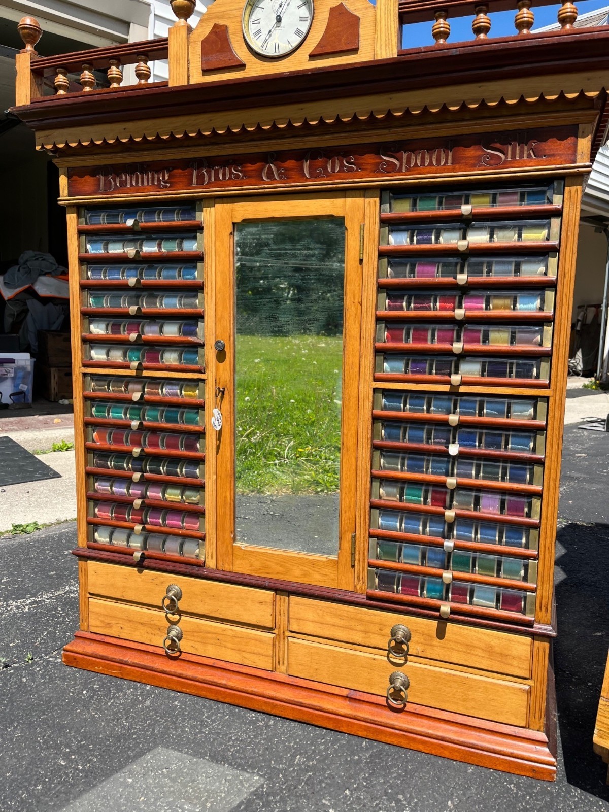 Original Antique 1900s Belding Silk Spool Country Store Advertising Cabinet