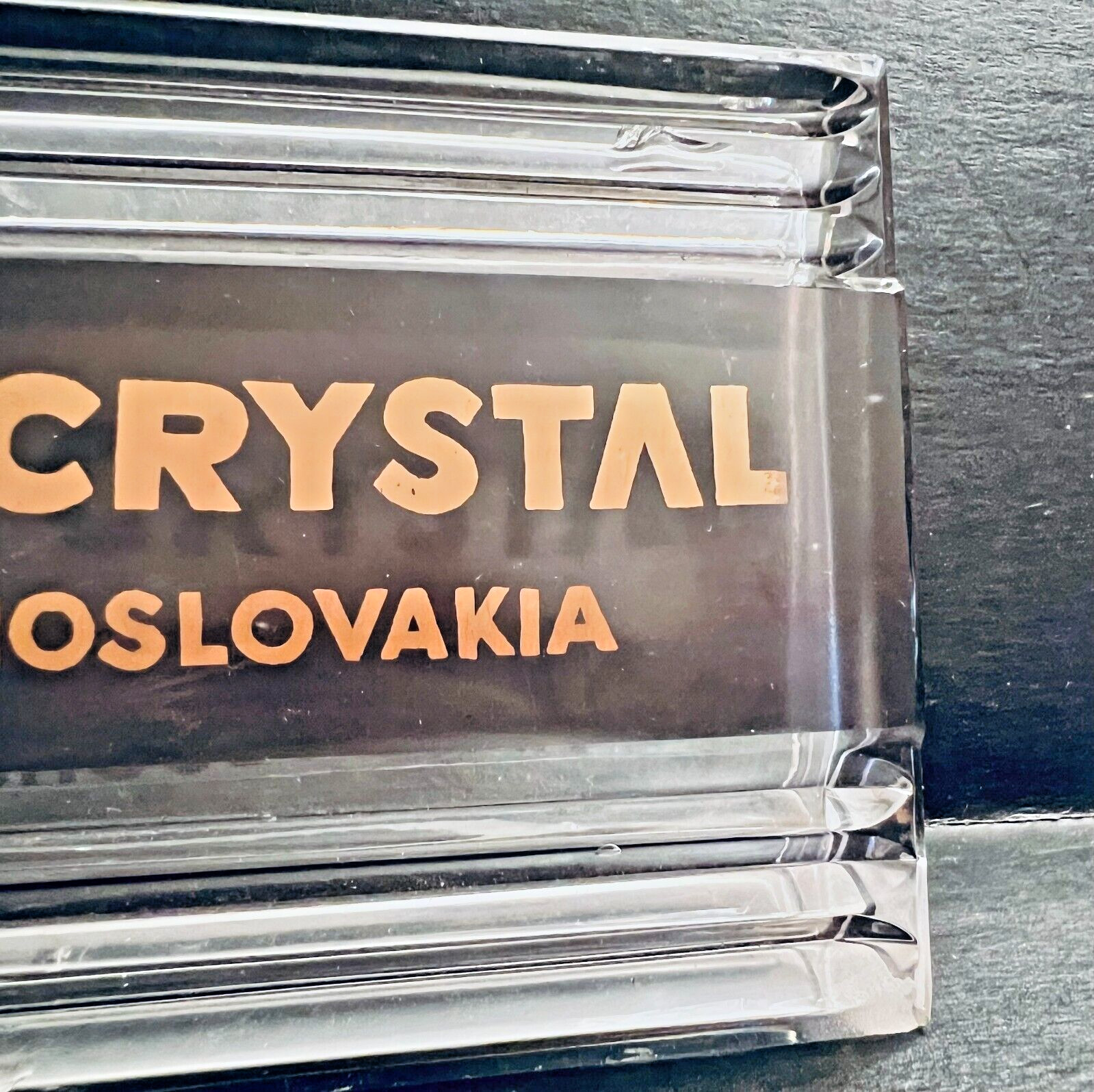 Bohemia Crystal Advertising Glass Store Dealer Sign “Made in Czechoslovakia”