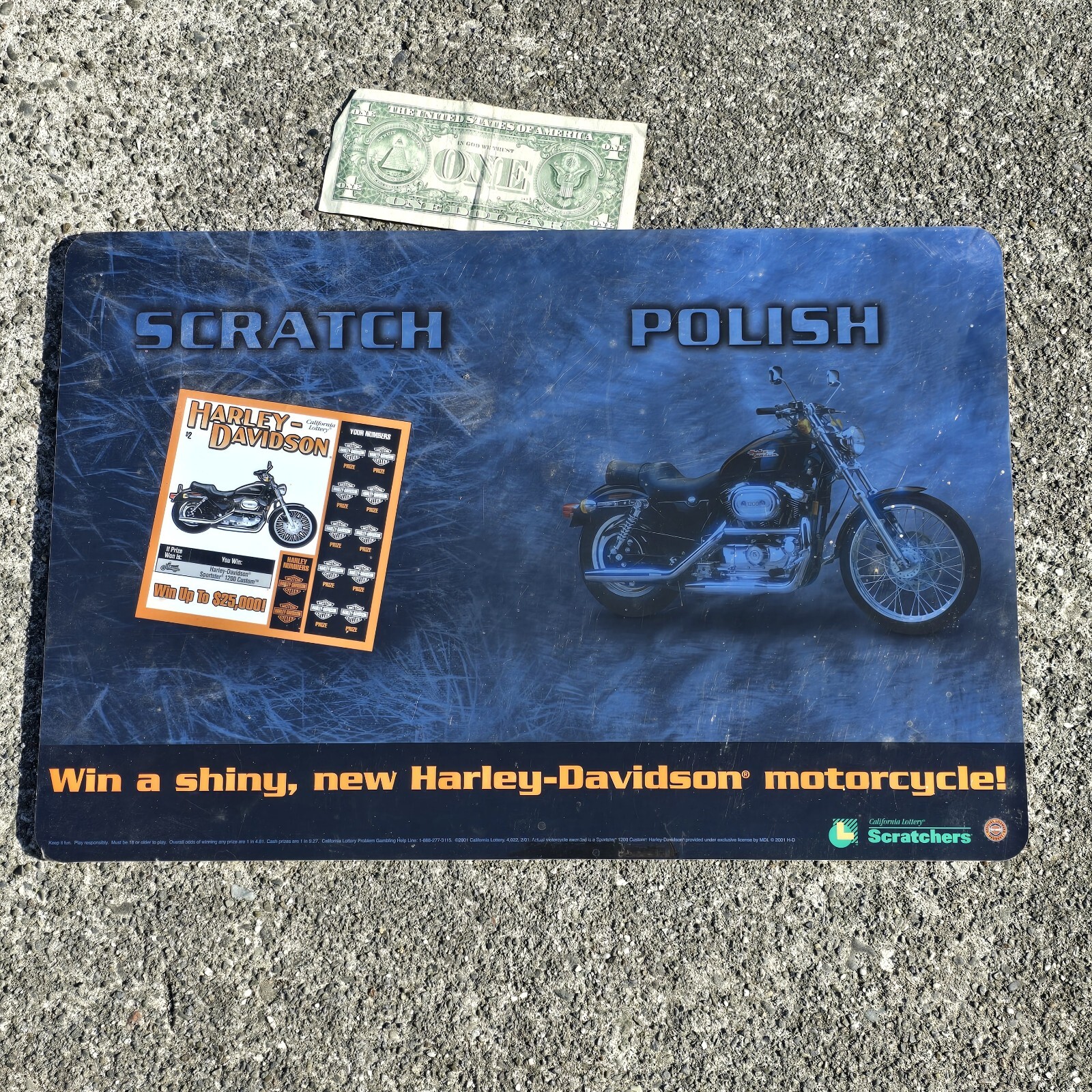 2001 Harley-Davidson Vintage California Lottery promotional store counter mat