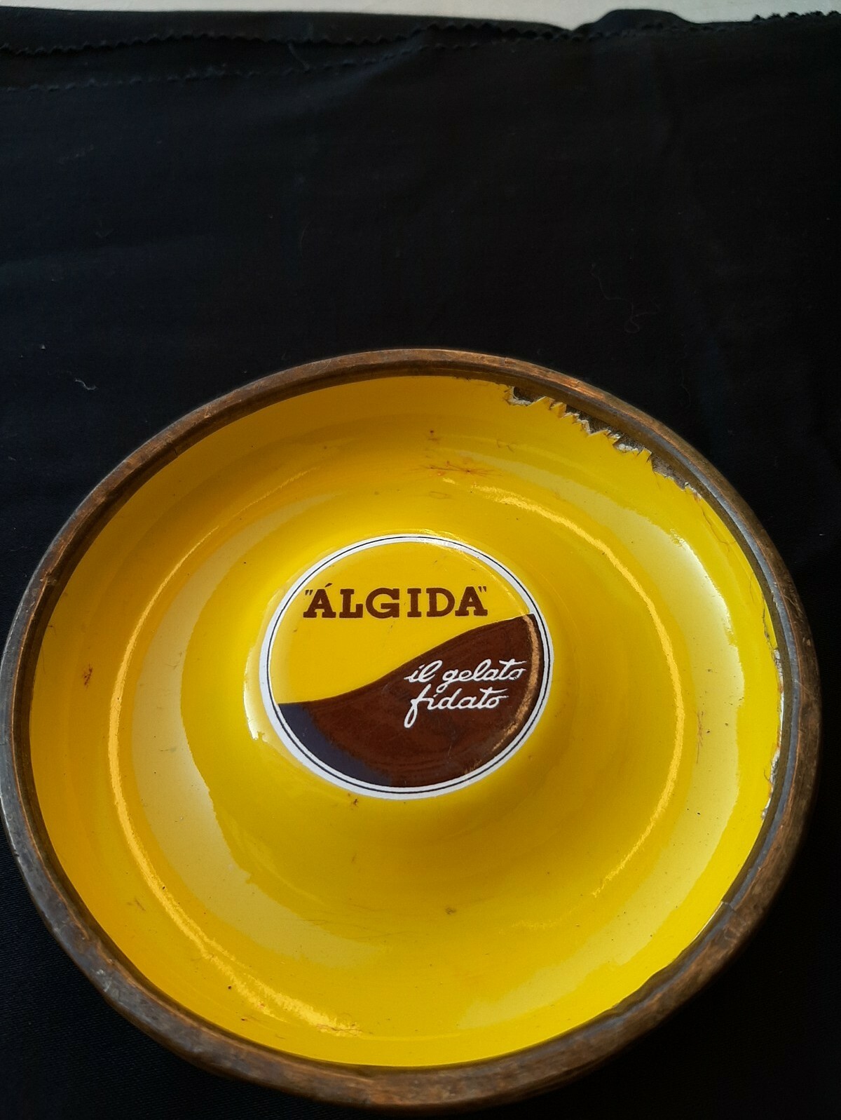 👉VINTAGE ALGIDA ICE CREAM ☆ Rare ENAMEL ASHTRAY 🇮🇹 ’50 CAROUSEL ASHTRAY