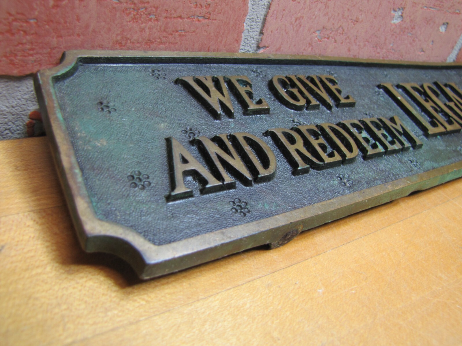 LEGAL STAMPS WE GIVE AND REDEEM Old Store Display Ad Sign HIGHTON BRONZE BOSTON
