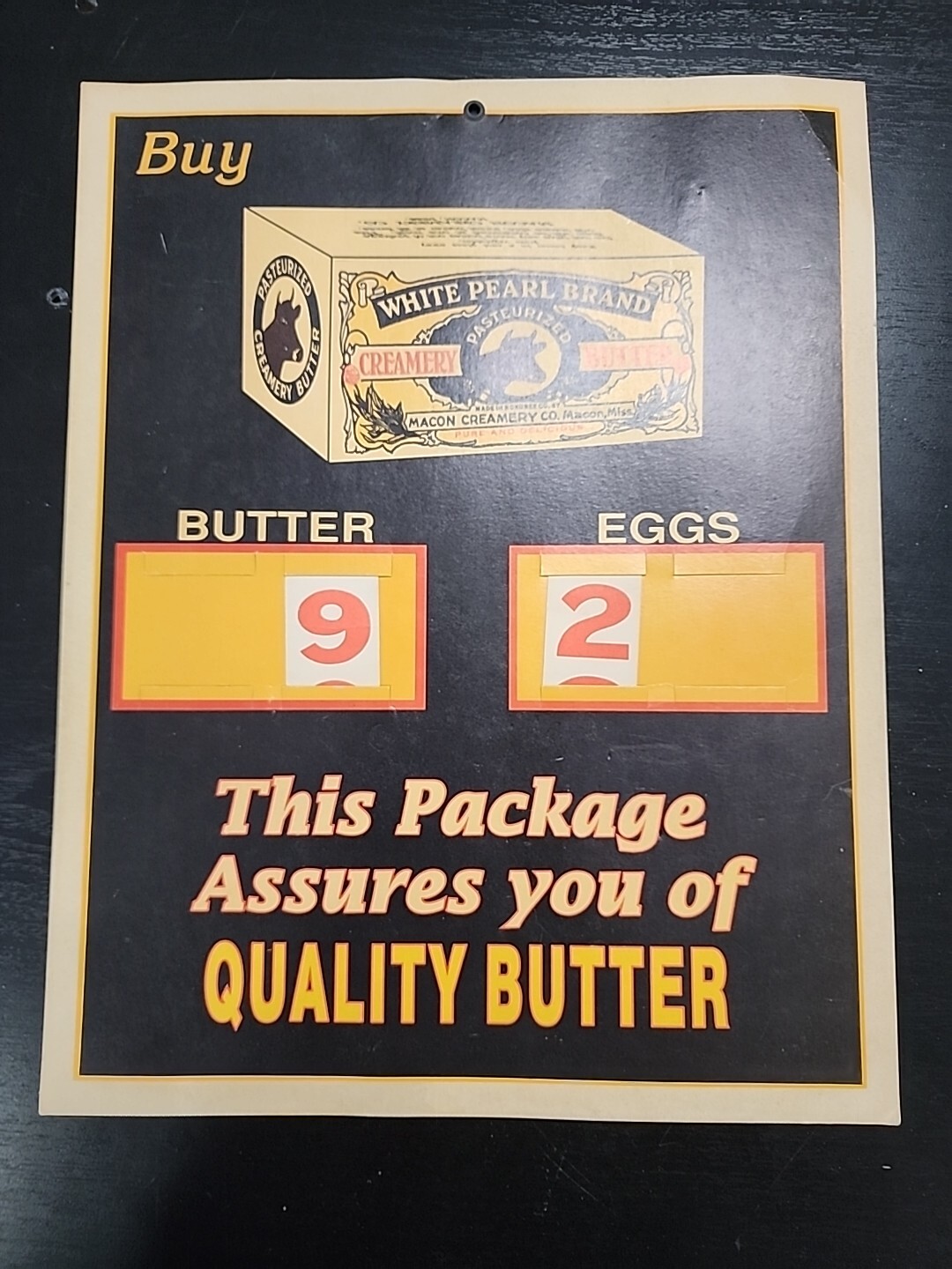 Rare Mid Century White Pearl Brand Creamery Butter Sign Macon, Mississippi RRJOC