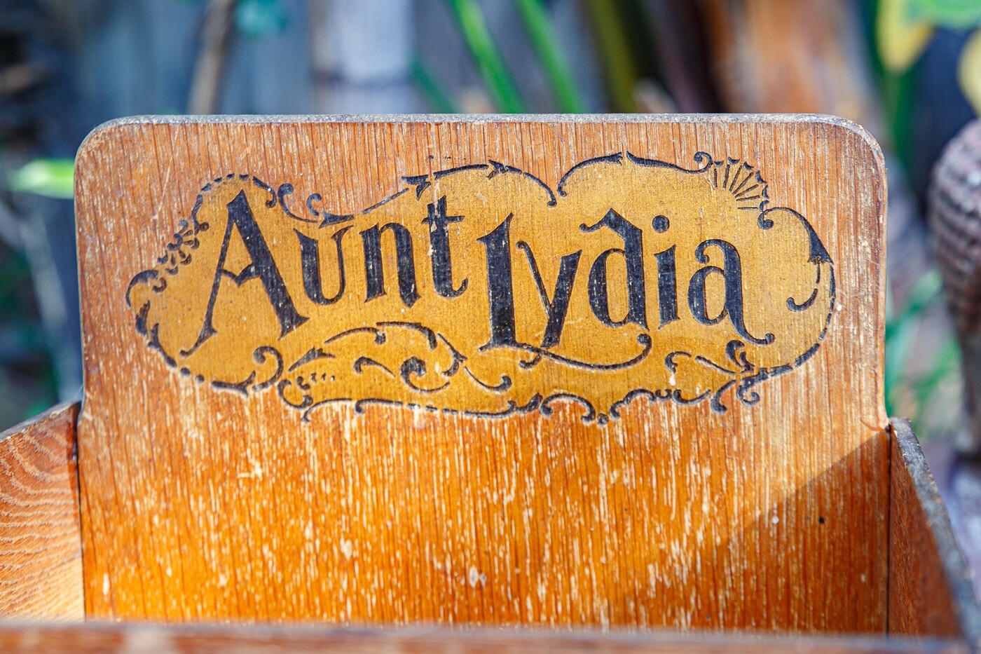 Vintage 1920s Wooden Ad Display Box Aunt Lydia’s Button & Carpet Thread