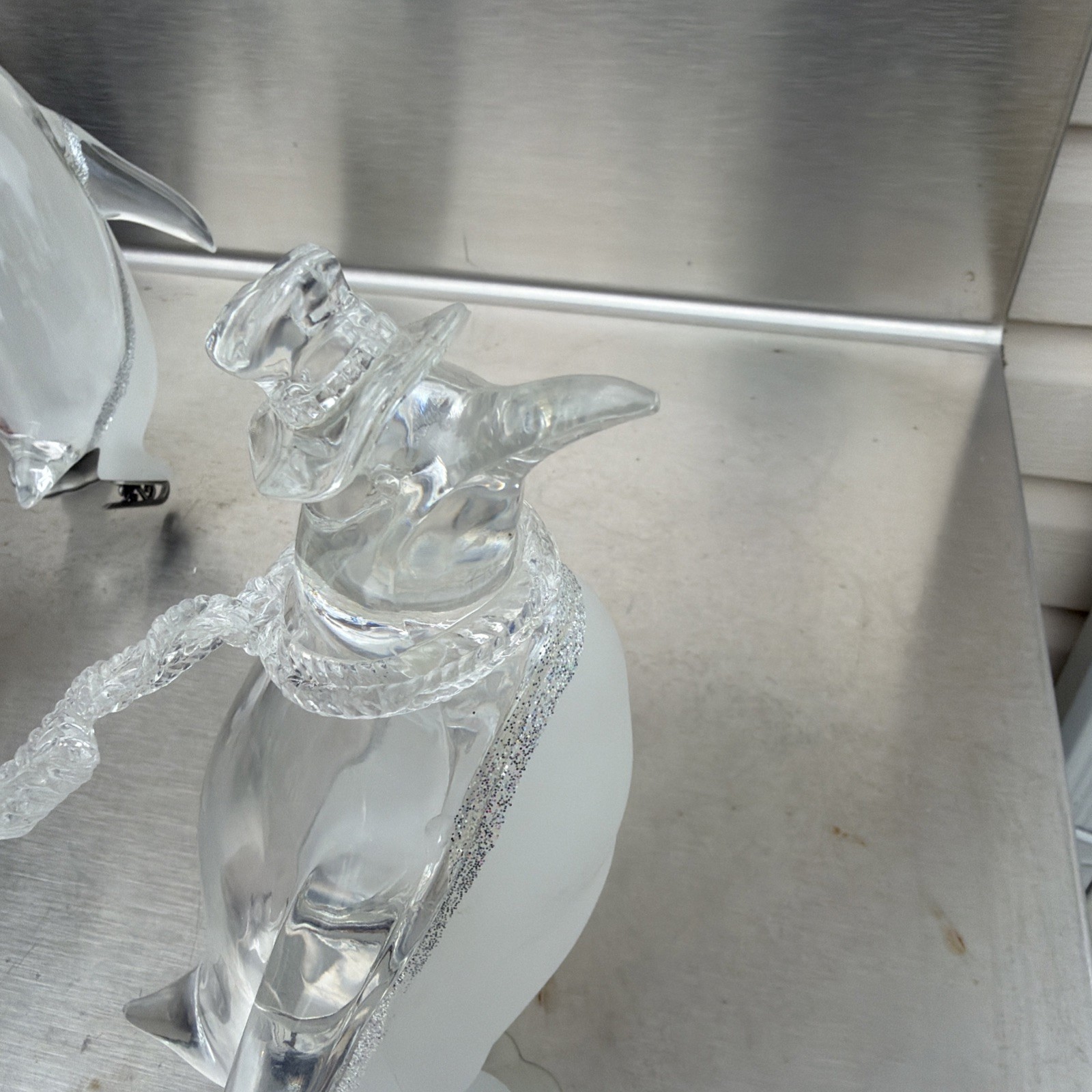 Lot Of 3 Lucite Penguin On Ice Skates MCM Clear & Frosted Movie Prop- Vintage
