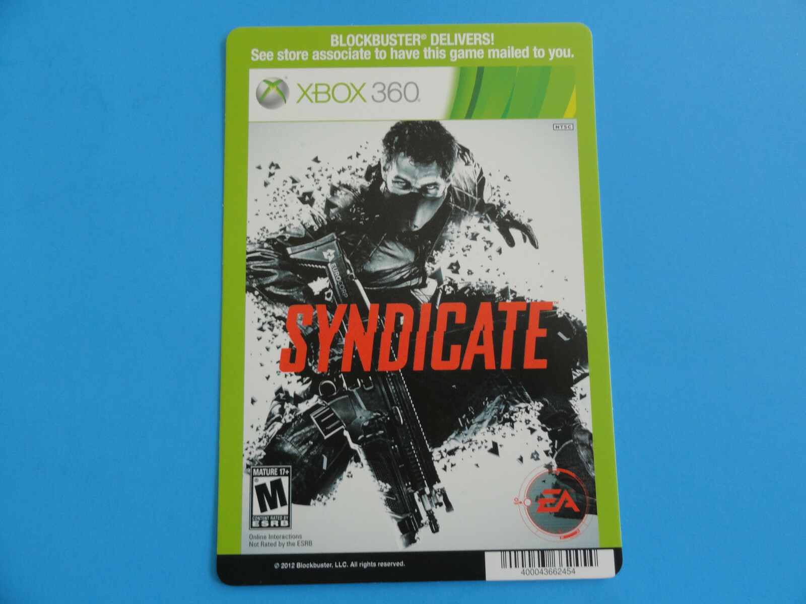 XBOX 360 SYNDICATE BLOCKBUSTER VIDEO BACKER CARD 5″X8″ -NO GAME