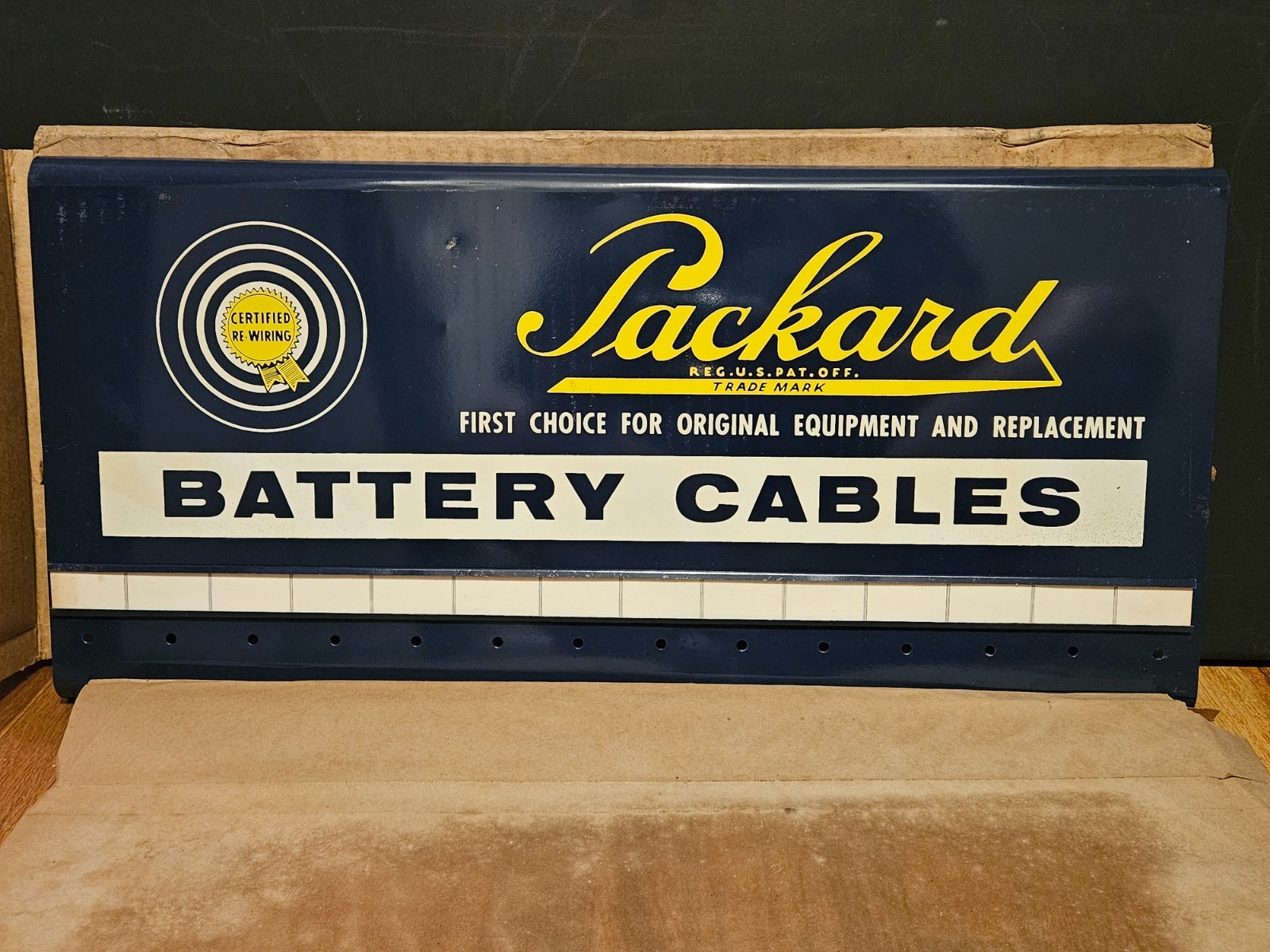 Vintage NOS Packard Battery Cable Sign & SIGN Display Rack NOS w/ Original Box