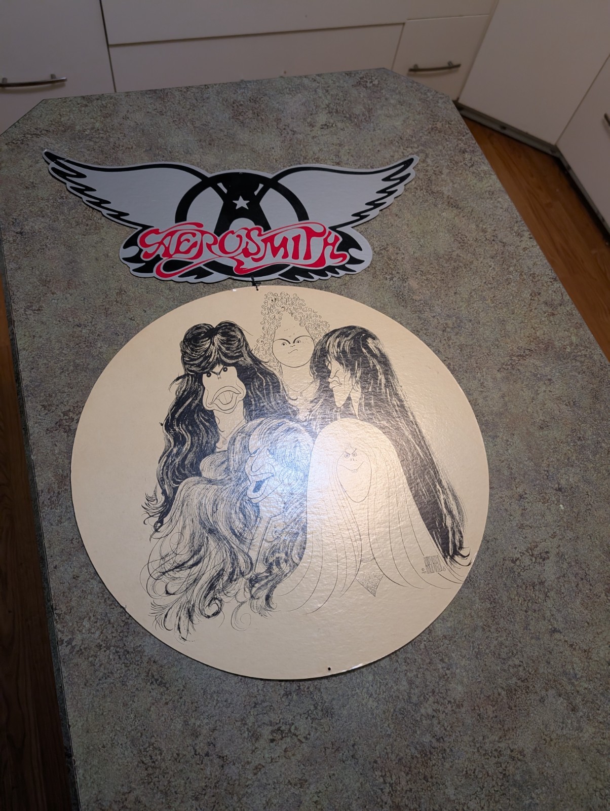 RARE Promo Vtg 1977 AEROSMITH Hirschfeld Dbl Side Cardboard Record Store Display