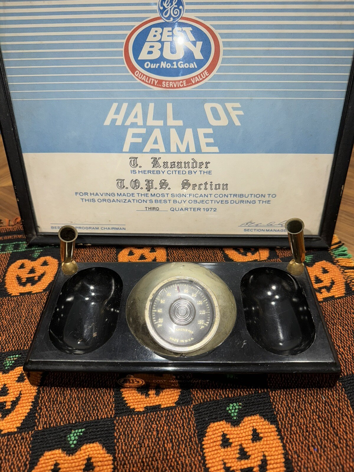 RARE Vintage 1970s Best Buy Hall Of Fame Certificate & Desk Organizer Award