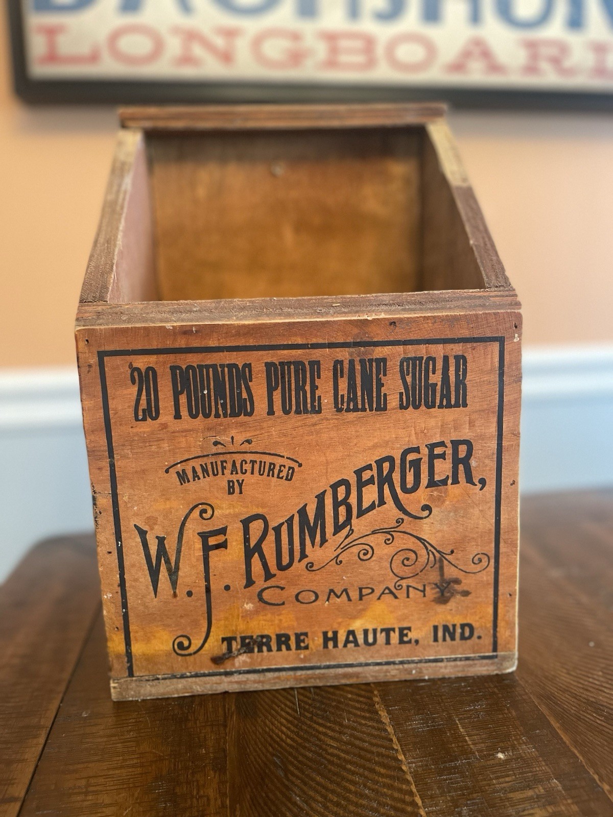Cane Sugar Wood Box Store Display W. F. Rumberger Co. Terre Haute Indiana