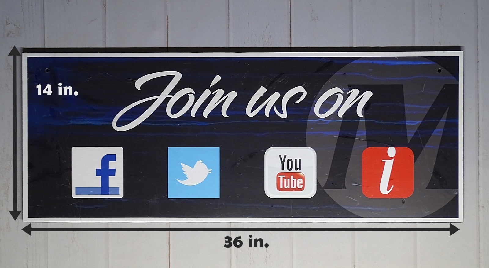 Join Us On Facebook Twitter YouTube Instagram Promo Banner Sign 36″ x 14″