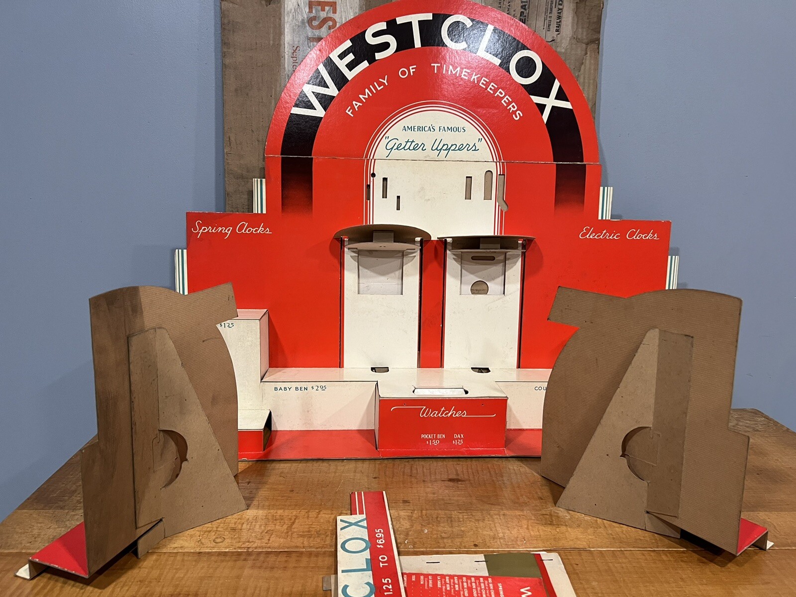 Vintage Westclox Alarm Clock Cardboard Litho Store Advertising Display W/Box