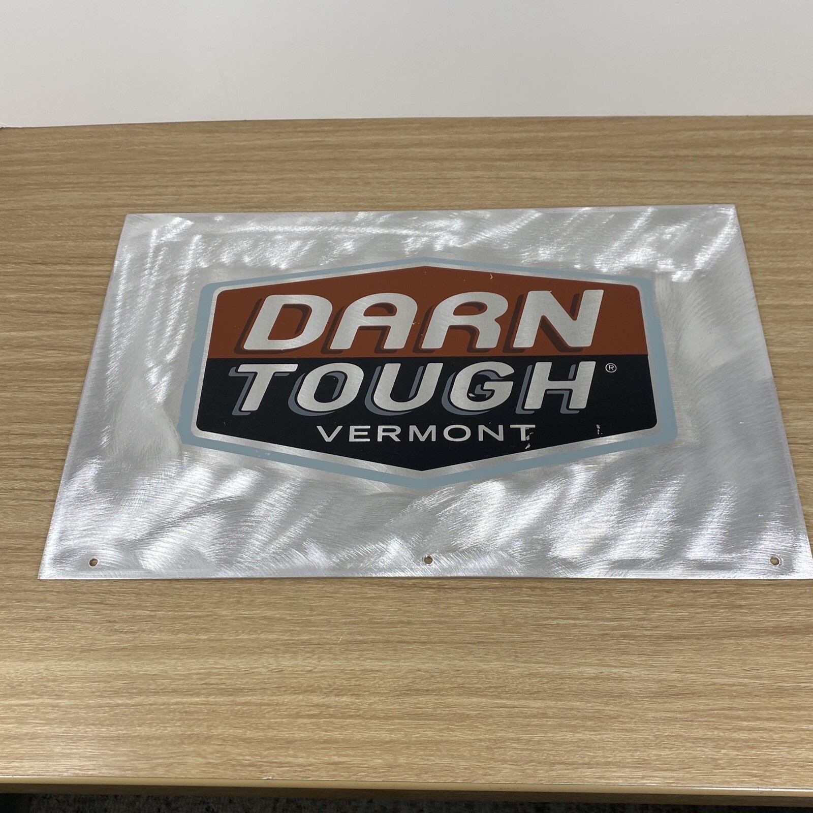 Vintage DARN TOUGH Retired Stainless Steel Advertisement Display Sign 16×10”