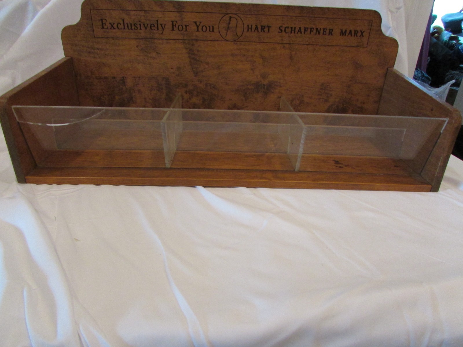 Rare Vintage Hart Schaffner & Marx Engraved Wood Bins Ties Socks Display 25″