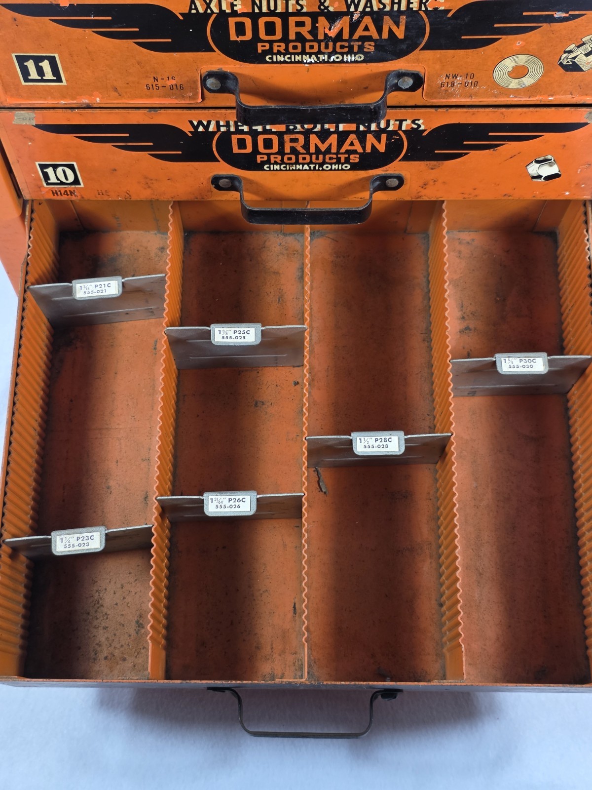VTG Dorman Auto Parts Bin 4 Drawer Cabinet Counter Orange Tool Organizer