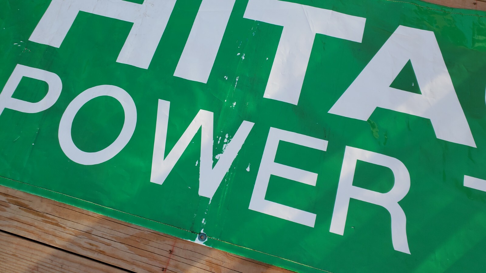 VINTAGE LARGE HITACHI POWER TOOLS LOGO VINYL BANNER ADVERTISING SIGN