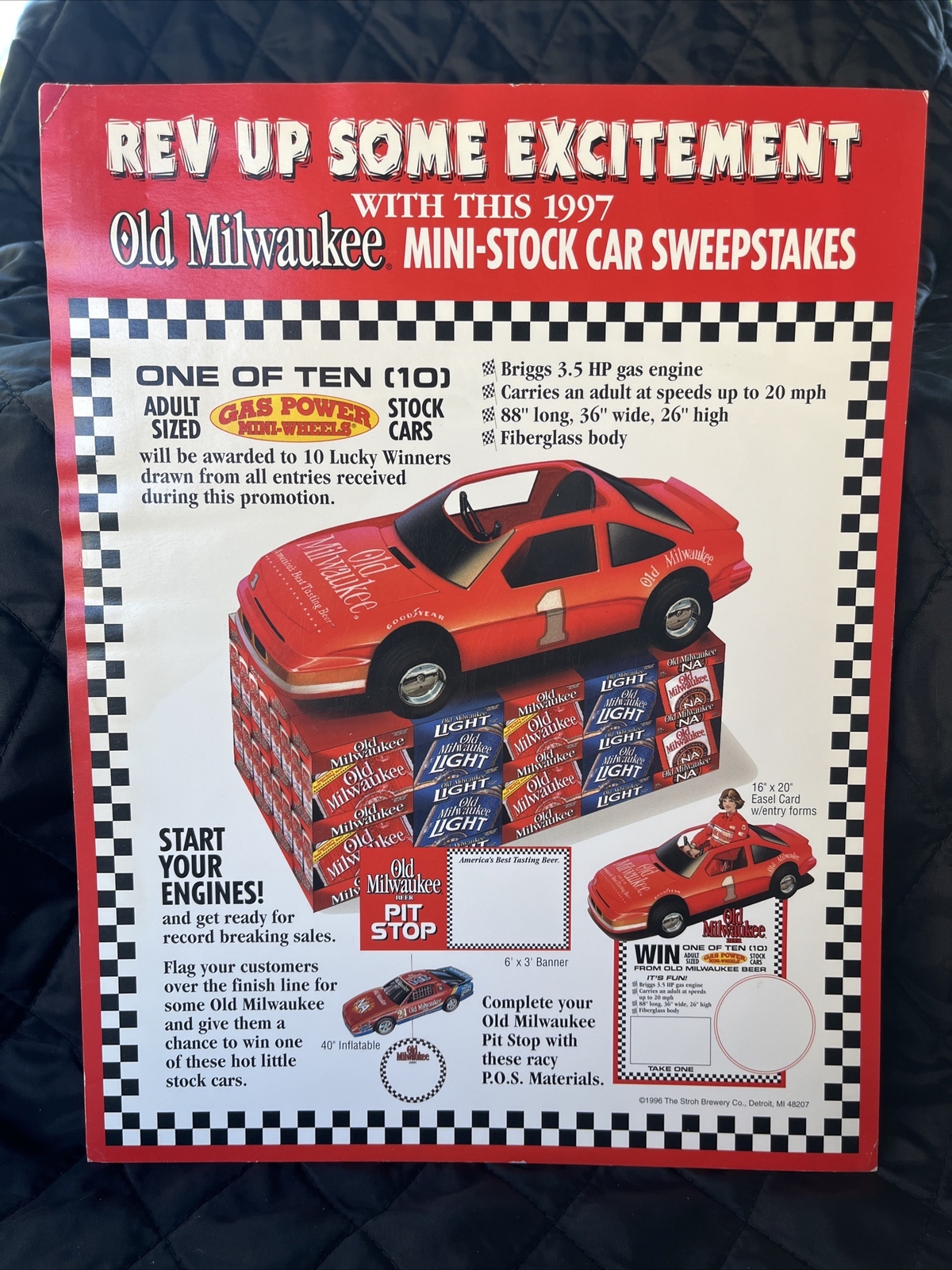NOS Old Milwaukee Beer Point Of Sale Advertising Pit Stop Stock Car Sweepstakes