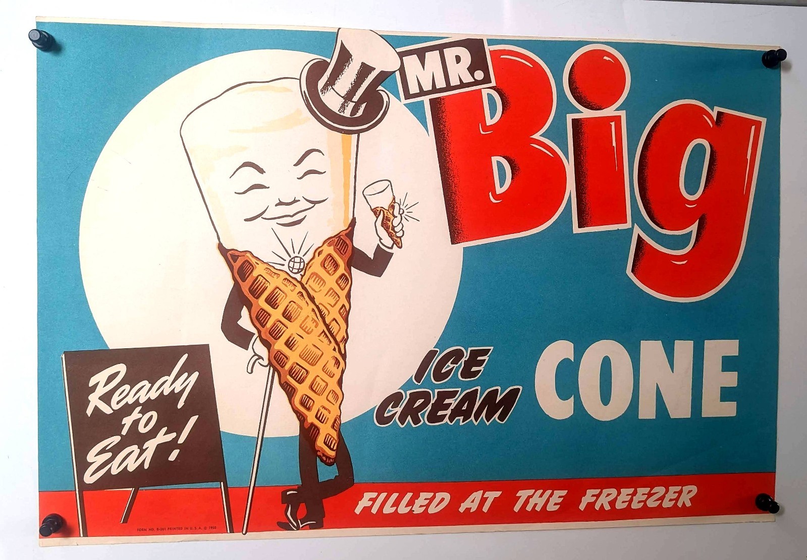 MR. BIG ICE CREAM CONE_ORIGINAL, 1950 RARE IN-STORE PAPER PROMO SIGN_13.5″ X 20″
