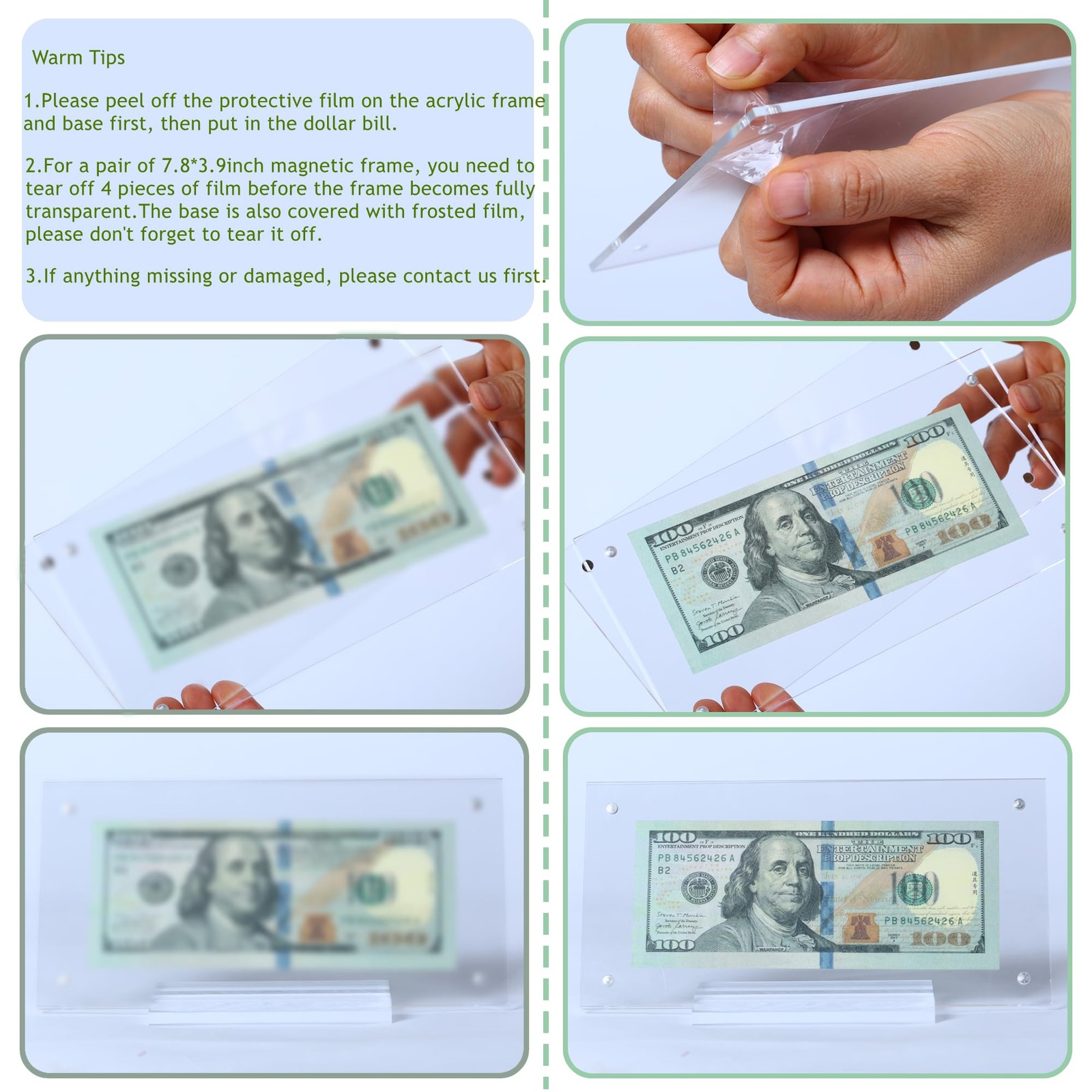 LONCHDAN Dollar Bill Frame Display Acrylic 7.8 x 3.9 inches, Transparent-1