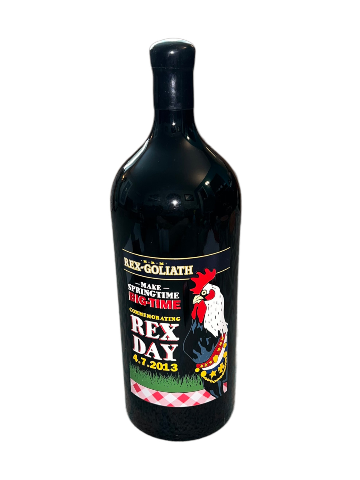 HRM Rex Goliath 2013 Rex Day Oversized 6 Liter Etched Rooster Promo Wine Bottle