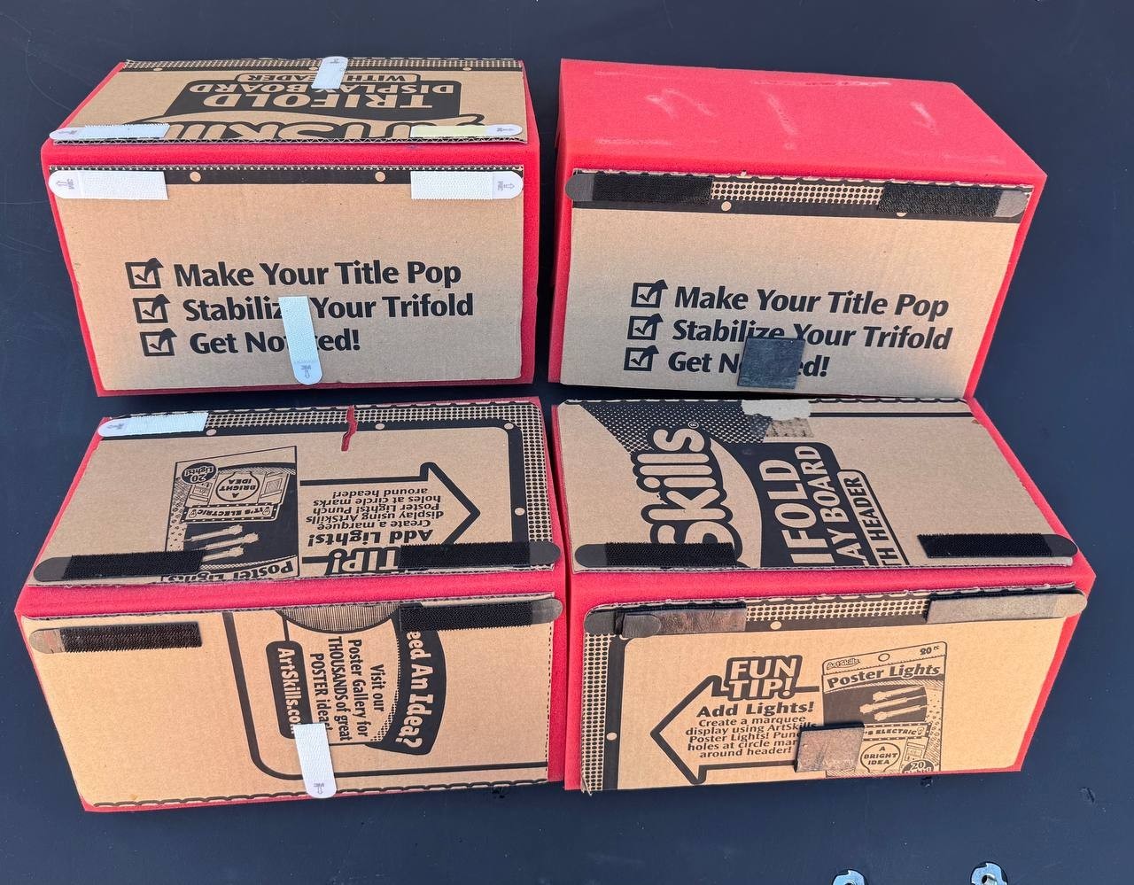 Lot of 4 Red Trifold Display Boards w/ Foam Backing – Presentation Stand