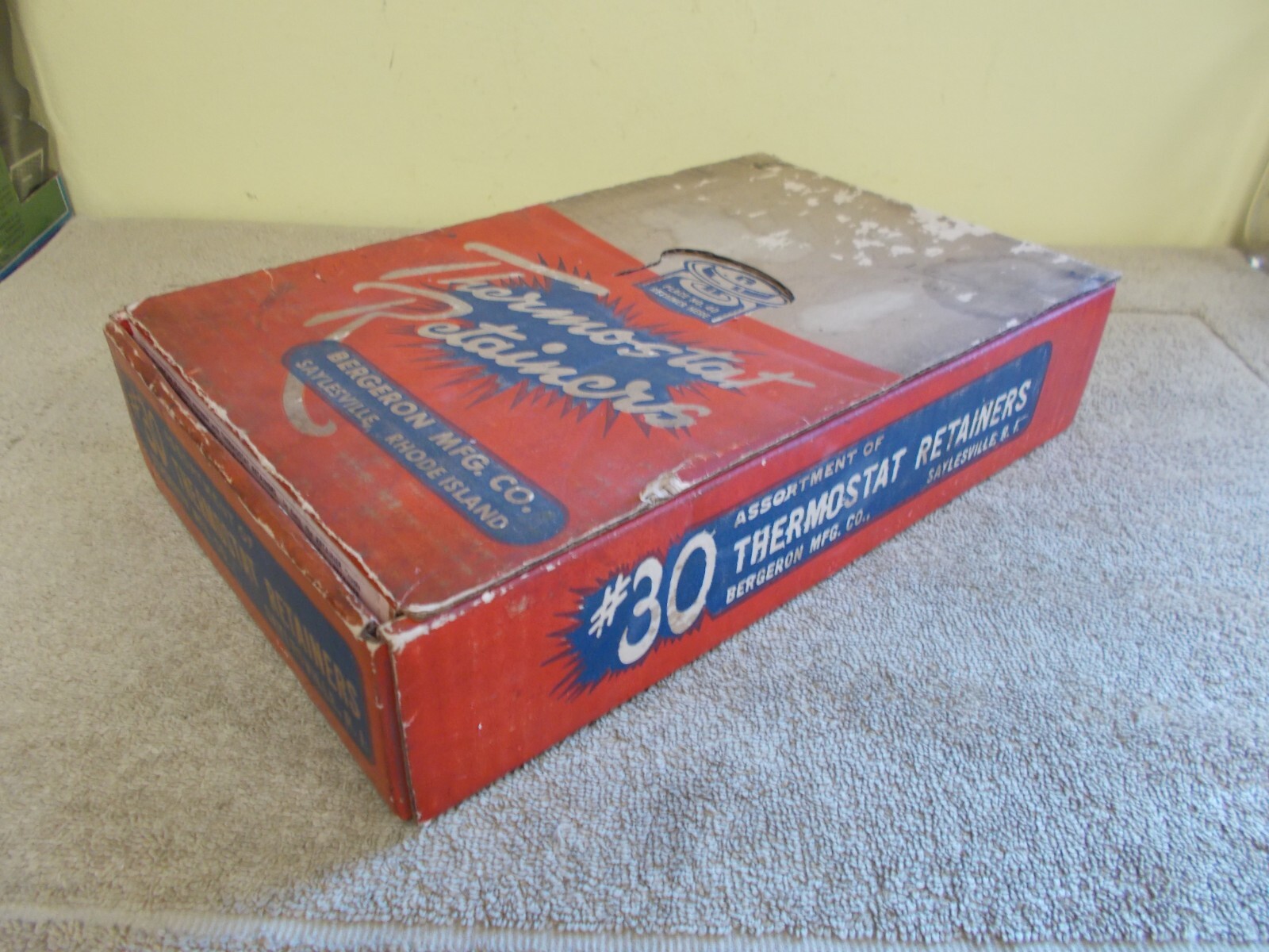 vtg~EMPTY BOX~ THERMOSTAT RETAINER AUTO PART COUNTER STORE DISPLAY GAS STATION