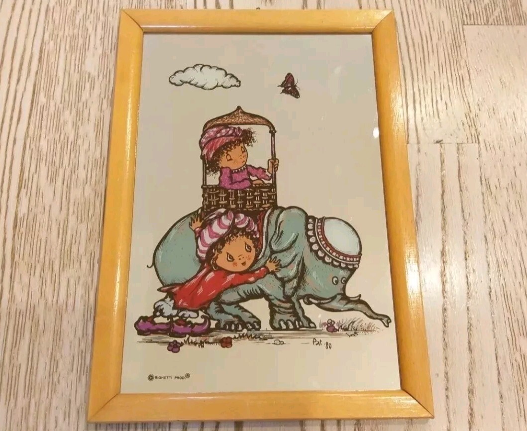 MIRROR FRAME-CHILDREN AND ELEPHANT-PAT 80′-VINTAGE-RIGHETTI DESIGN ITALY