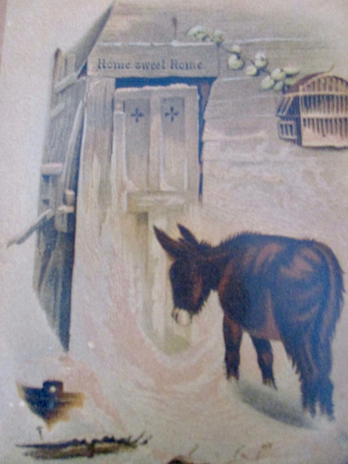 2 DONKEYS1800s Bufford’s Oil ChromoLithograph HOME SWEET HOME “NO ONE LOVES ME”