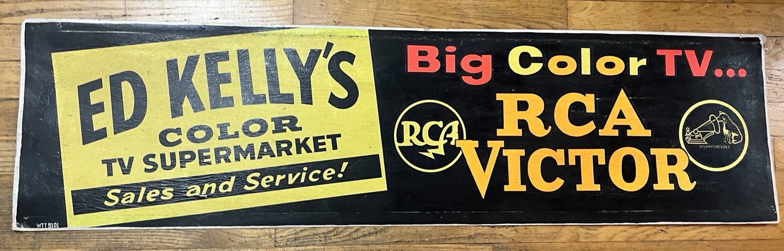 Vintage 1950s RCA Victor Nipper Colored Tv Cardboard Advertising Sign 48×12