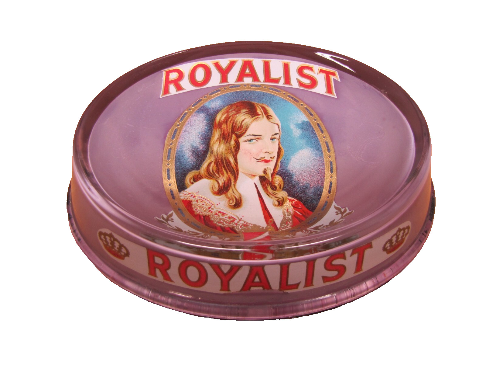 ROYALIST Antique CIGAR Advertising Glass Change Receiver Tray BRUNHOFF MFG OHIO
