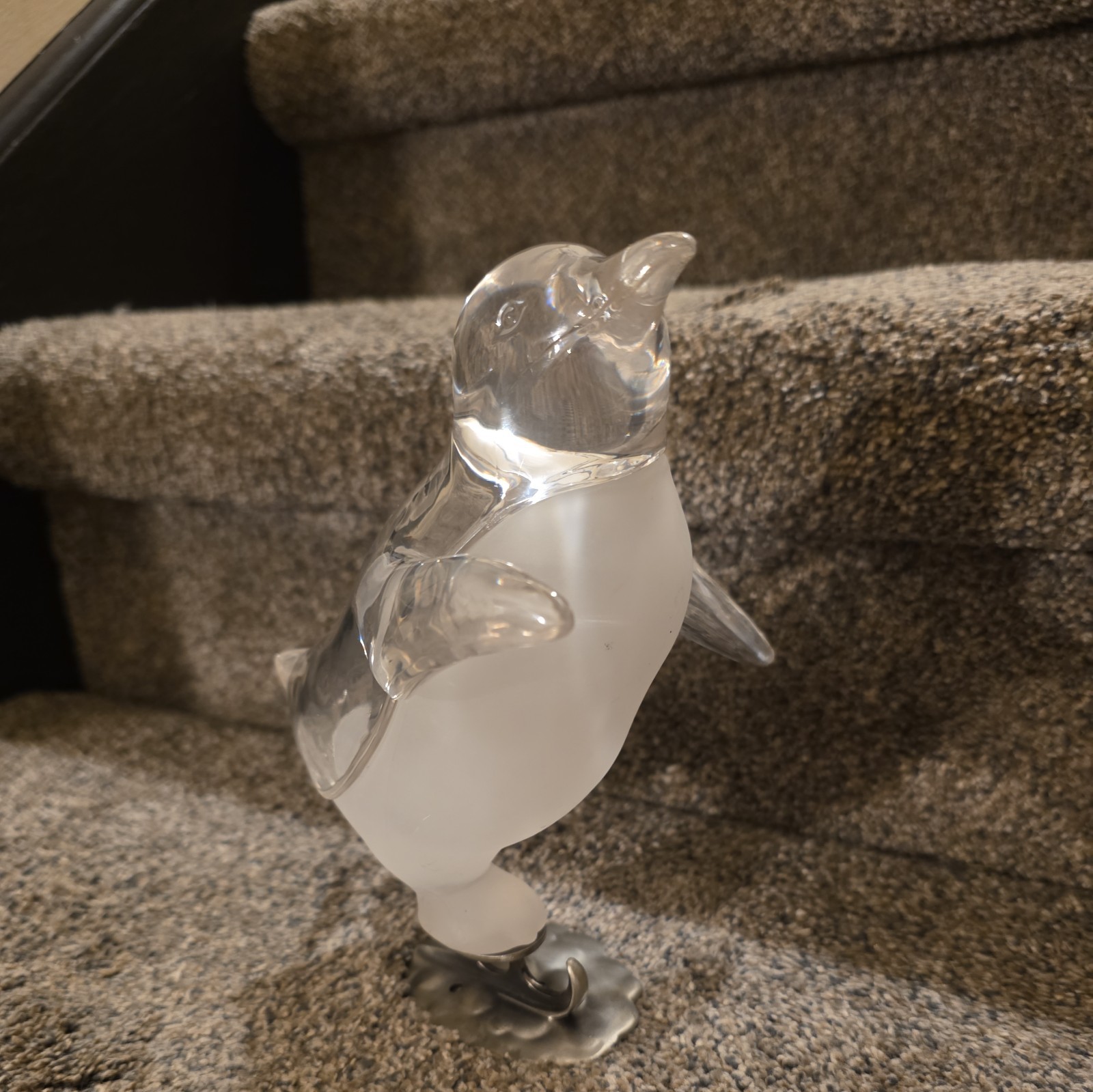 Lucite Penguin On Ice Skates Clear & Frosted 8” Tall – 1950’s Movie TV Prop MCM