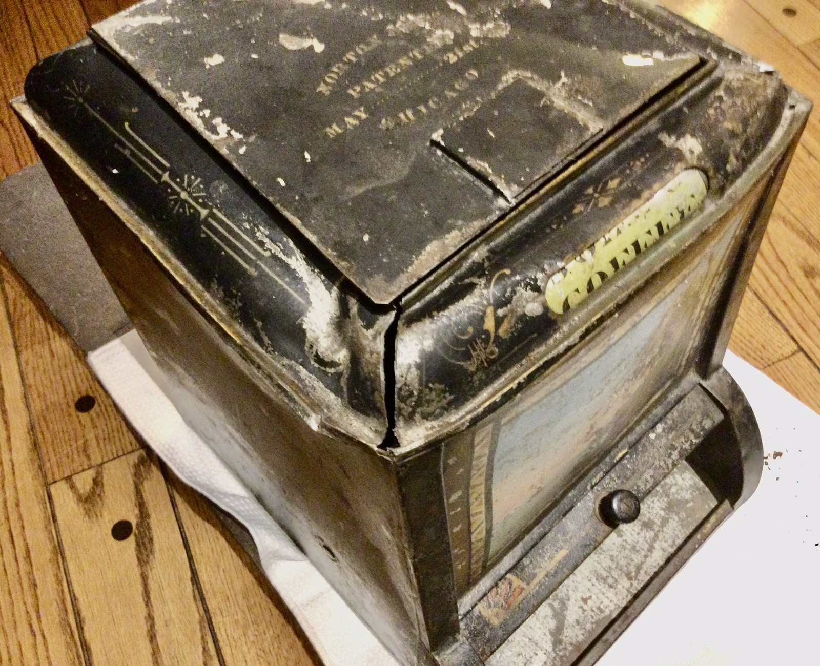 ANTIQUE 1880 NORTON BROS CHICAGO GENERAL STORE COUNTER TIN BIN DISPENSER➕MARQUEE