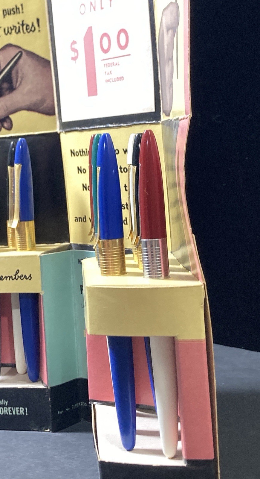 Vtg MCM 1954 BB “The Blythe AUTOMAGIC Pen” Trifold Store Display w 12 PENS (dry)
