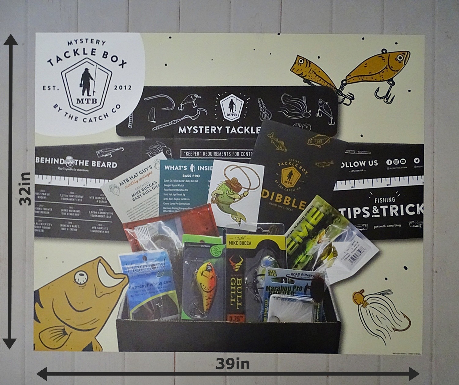 MYSTERY FISHING TACKLE BOX CATCH CO. Store Display Promo Poster Sign 39X32