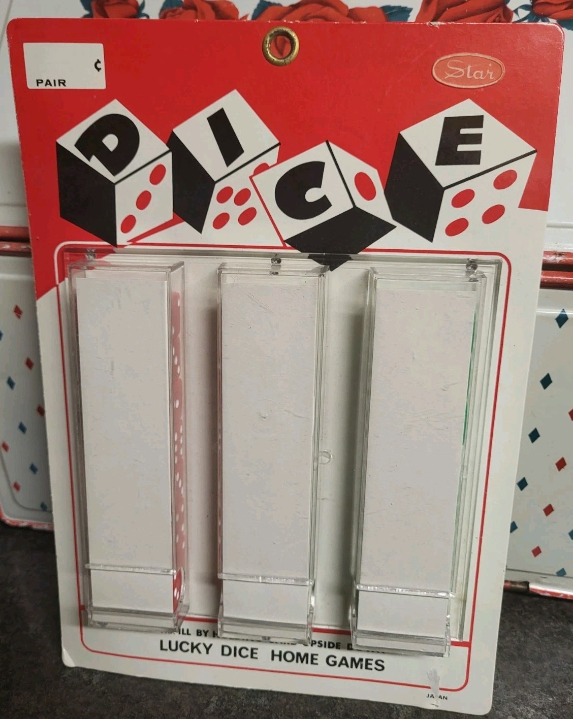 Vintage Dice Store Display, Full Never Used , Red White Green, 1960s Star