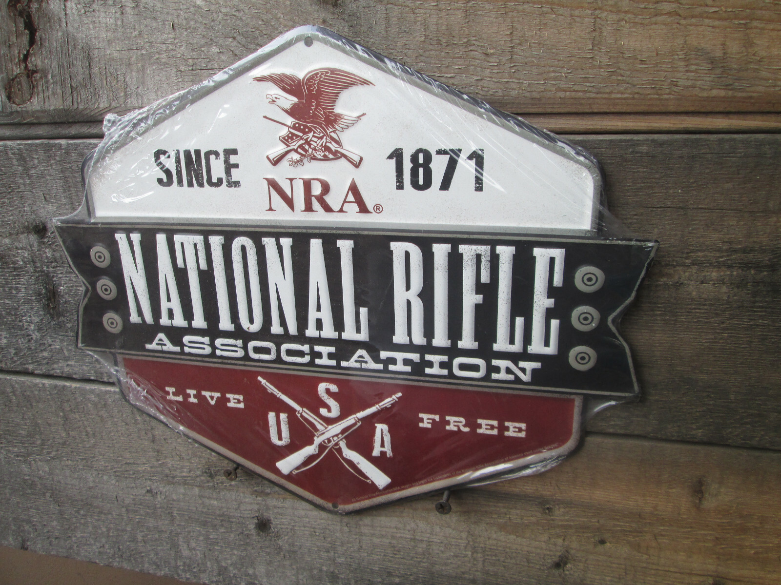 NRA LIVE FREE SINCE 1871 NATIONAL RIFLE EMBOSSED RAISED METAL SIGN Gun USA