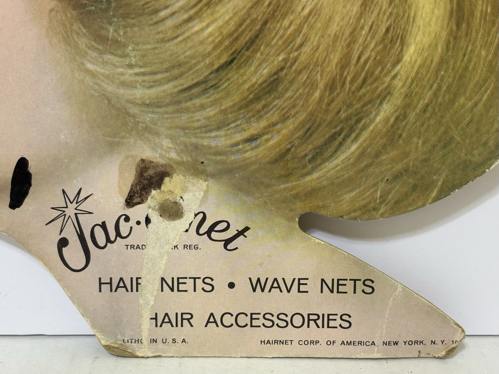 Vintage 1940’s JAC O NET Hairnet Advertising DISPLAY SIGN – Model Cardboard Head