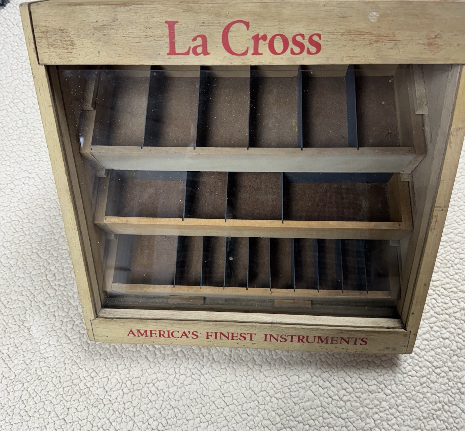 Vintage La Cross Wood Glass Display Case Box Storage Files Scissors Nippers 12″
