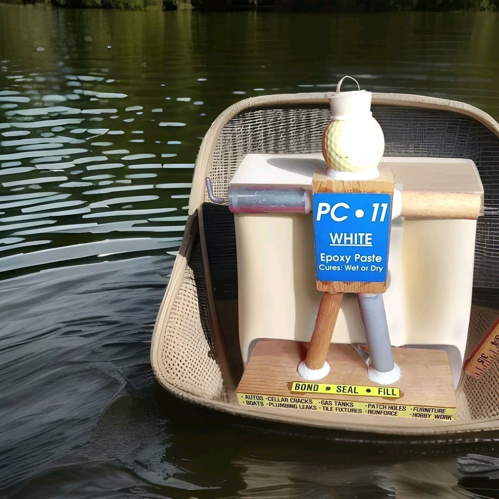 VINTAGE PC-11 EPOXY SEALER ACE HARDWARE STORE DISPLAY WITH WOOD GUY JUNE 1988 IA