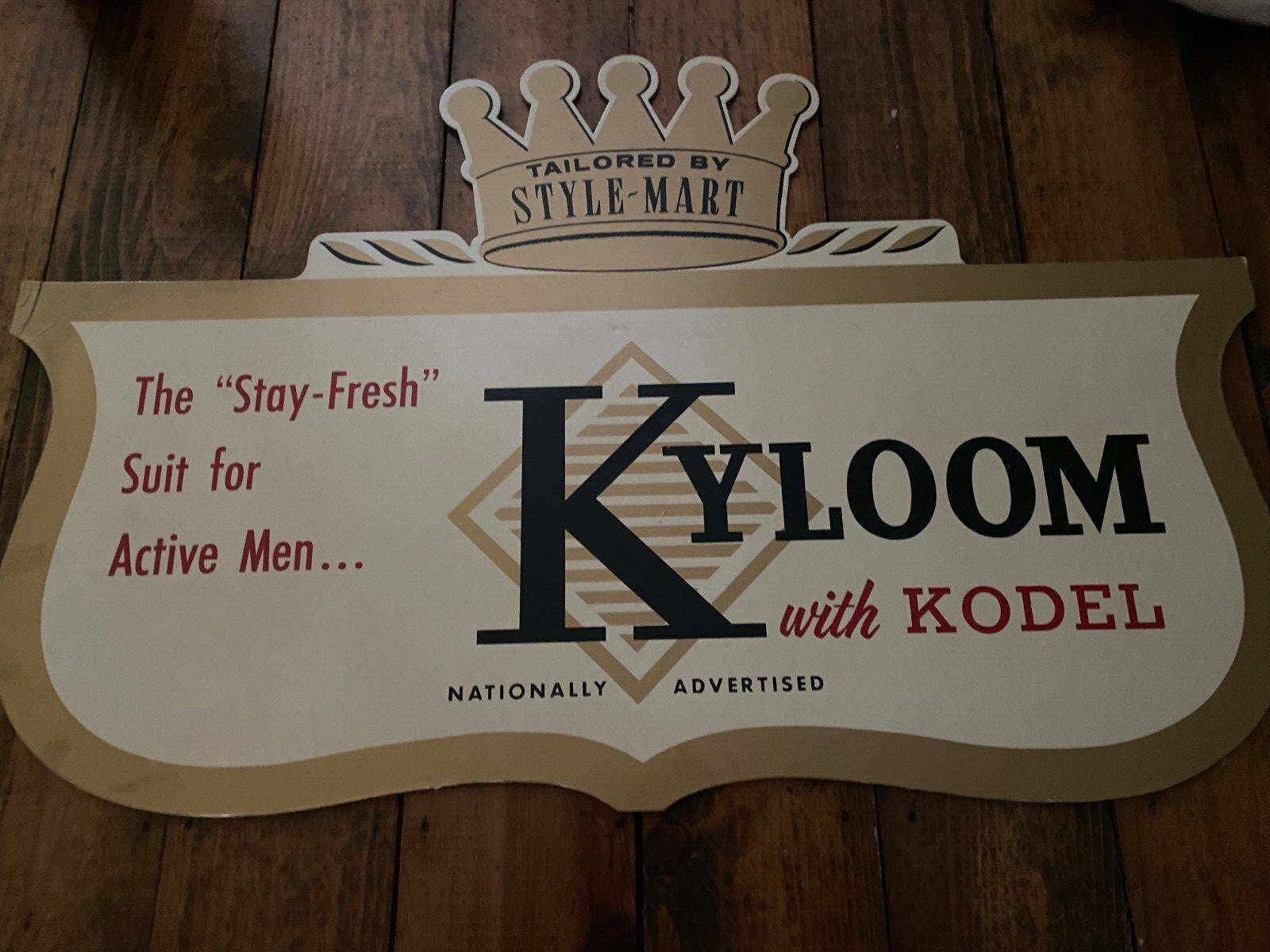 Unused Mid Century Style -Mart Kyloom Suits Cardboard Display Sign NOS