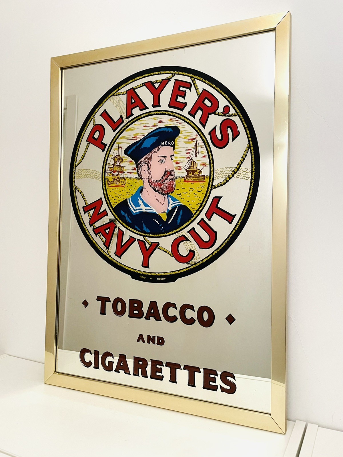 ✅ Large XL Advertising Mirror 70s Player’s NAVY CUT Brass Frame
