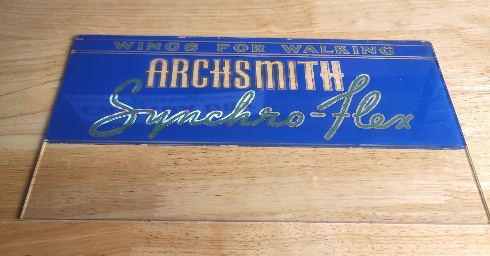 Vintage Wings For Walking Archsmith Synchro – Flex Advertisement Glass Sign